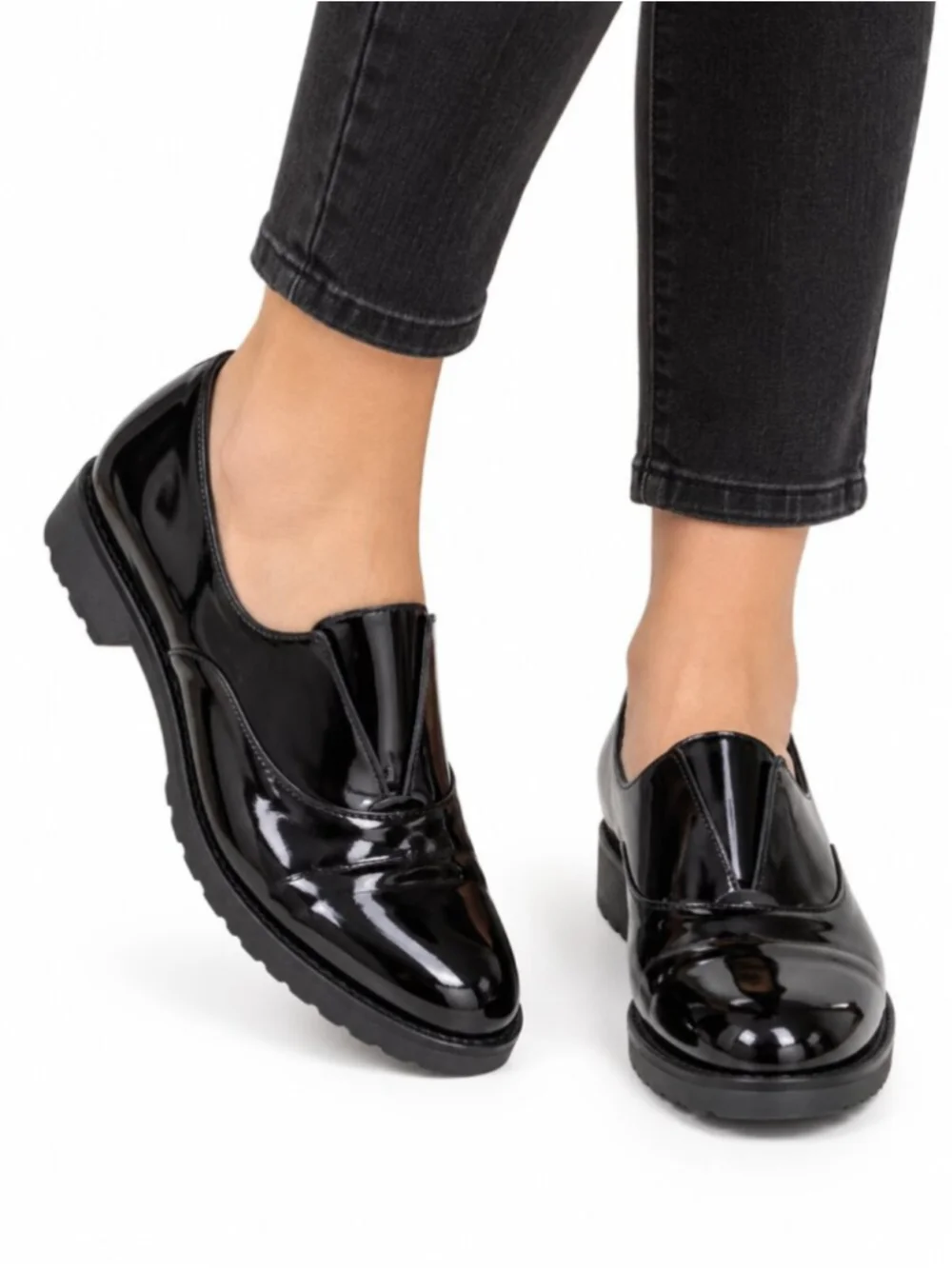 PALMROTH ORIGINAL Patent Leather Loafers Oxfords Black Sz 9.5 Slip-On Lug Sole